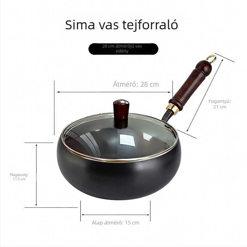 Kézzel kovácsolt vas levesekhez és főzéshez, bevonatmentes, tapadásmentes felület, tejlábas, kézzel készített serpenyő, 24–26 cm, nordic stílus