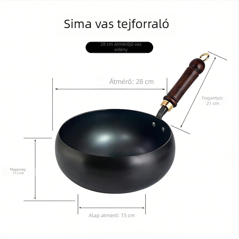 Kézzel kovácsolt vas levesekhez és főzéshez, bevonatmentes, tapadásmentes felület, tejlábas, kézzel készített serpenyő, 24–26 cm, nordic stílus