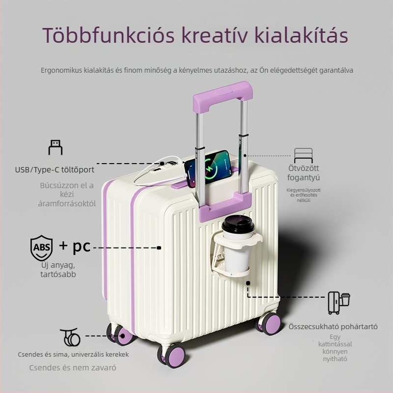 2025-ös új modell: 18 hüvelykes kézi poggyász és 20 hüvelykes utazótáska univerzális kerekekkel, könnyű ABS anyag, USB csatlakozó, vízálló, lopás elleni, poliészter bélés, általános kombinációs zár