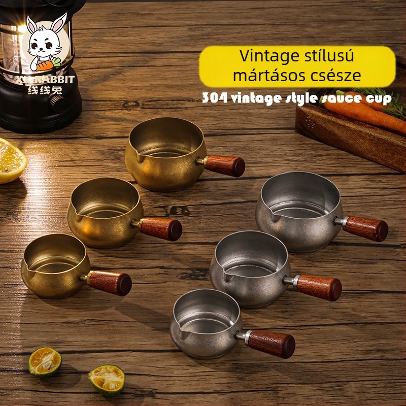 Retro 304 rozsdamentes acél mártásos pohárfa fogantyúval – kerek alakú, saláta- és steak mártásos tál, átmérő: 10–10.9 cm, 12–12.9 cm, 14–14.9 cm
