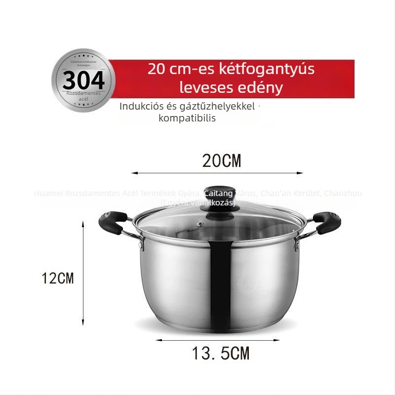 304 élelmiszer-minőségű rozsdamentes acél egykezes tejfőző fazék bébiételhez, otthoni kis leveses fazék üvegfedővel
