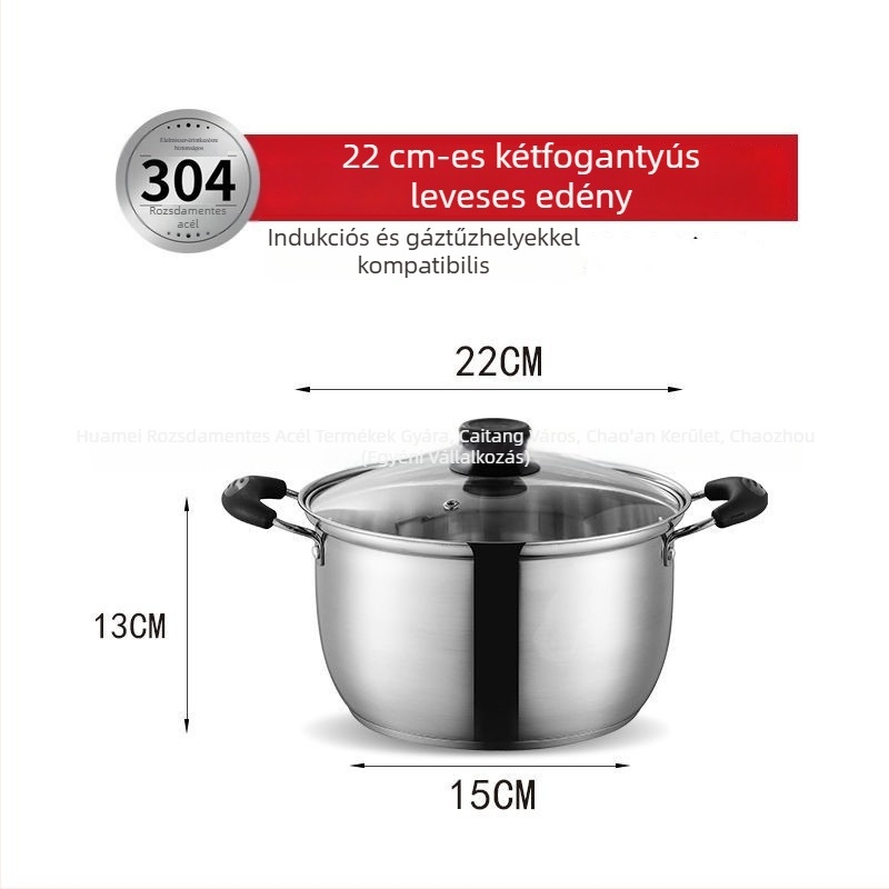 304 élelmiszer-minőségű rozsdamentes acél egykezes tejfőző fazék bébiételhez, otthoni kis leveses fazék üvegfedővel