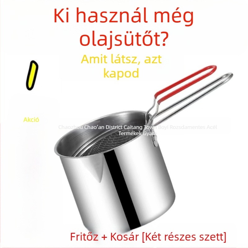 304/316 rozsdamentes acélból készült fritőz sütőkosárral és szűrővel, olaj-megtakarító, vastított kialakítású, többfunkciós