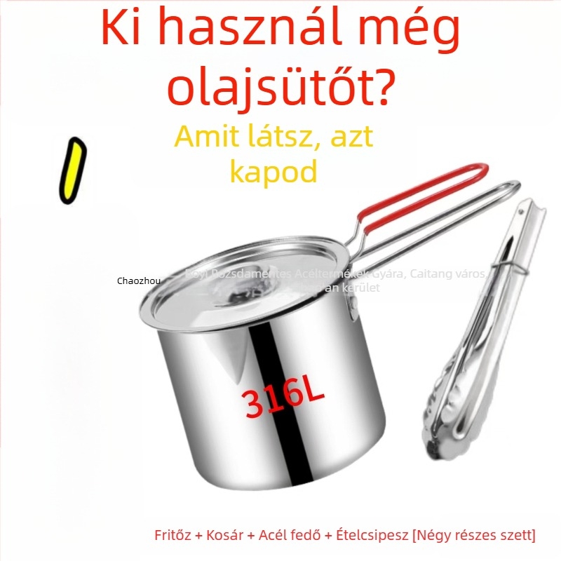 304/316 rozsdamentes acélból készült fritőz sütőkosárral és szűrővel, olaj-megtakarító, vastított kialakítású, többfunkciós