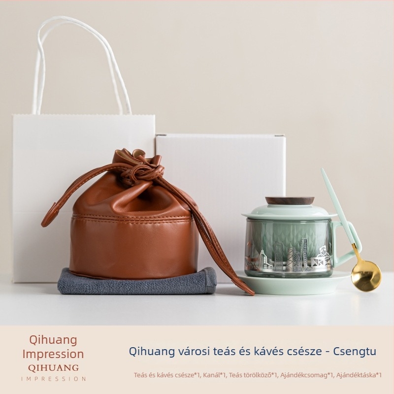 Városi tea készlet City Tea Café Cup – utazó teás készlet, hordozható hőálló üveg, kung fu teáskanna, kültéri ajándék