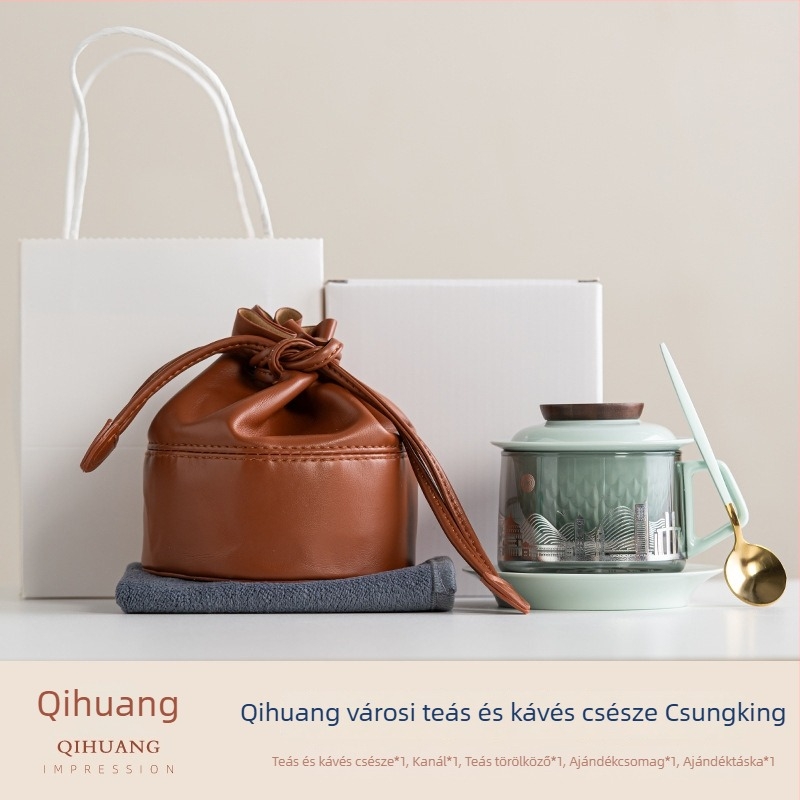 Városi tea készlet City Tea Café Cup – utazó teás készlet, hordozható hőálló üveg, kung fu teáskanna, kültéri ajándék