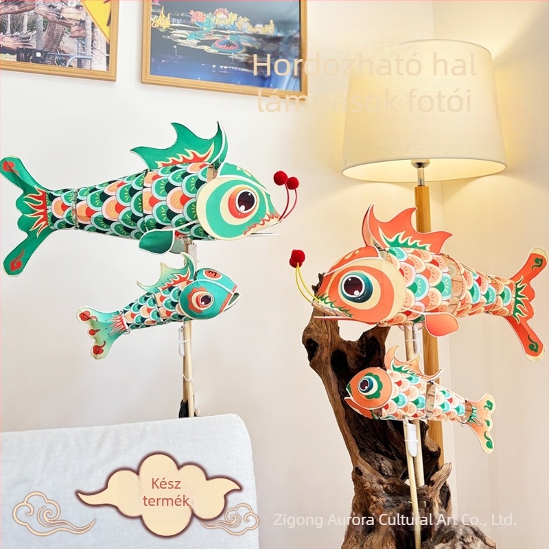Kézben tartható hal alakú lámpás, 30 cm, kézműves, lámpásfesztiválra, Őszi holdünnepre és Nemzeti ünnep, DIY táncelőadás, ősi stílus