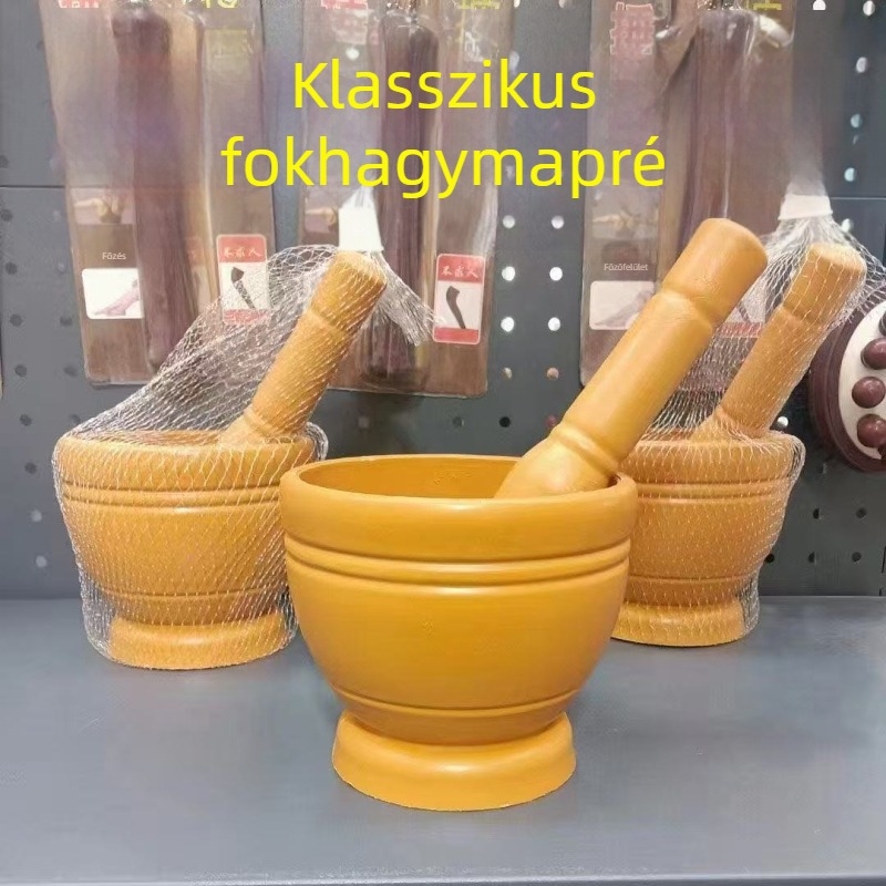Természetes tömörfa fokhagyma mozsár és mozsárkanál készlet