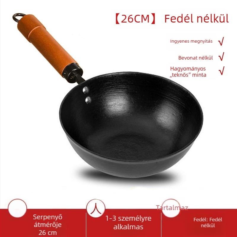 Egy személyes mini edény öntöttvasból, bevonat nélkül, sík aljzattal