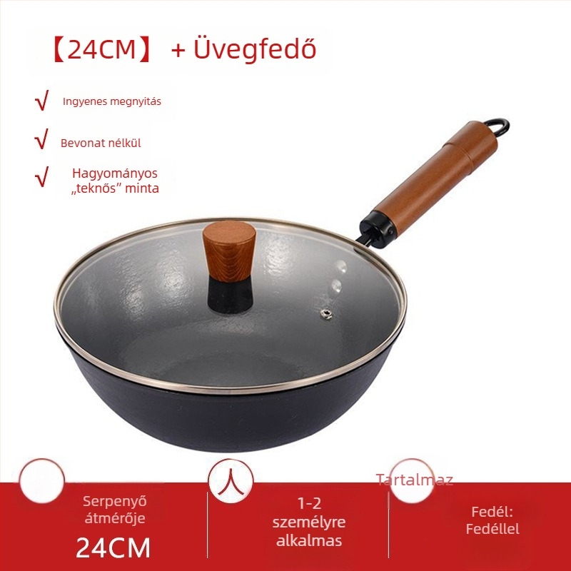 Egy személyes mini edény öntöttvasból, bevonat nélkül, sík aljzattal