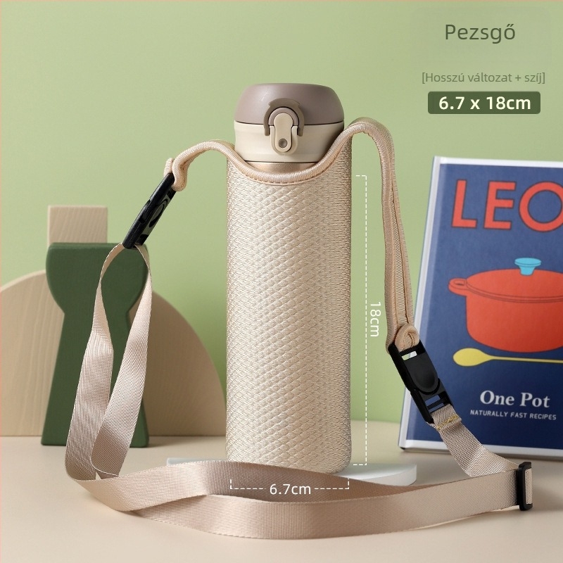 Általános hőszigetelt pohárvédő Thermos üvegpohárhoz teához, védőtok keresztpánttal és hordozó zsinórral
