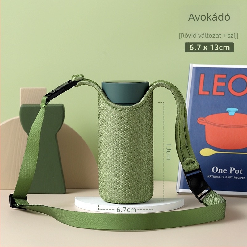 Általános hőszigetelt pohárvédő Thermos üvegpohárhoz teához, védőtok keresztpánttal és hordozó zsinórral