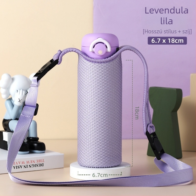 Általános hőszigetelt pohárvédő Thermos üvegpohárhoz teához, védőtok keresztpánttal és hordozó zsinórral