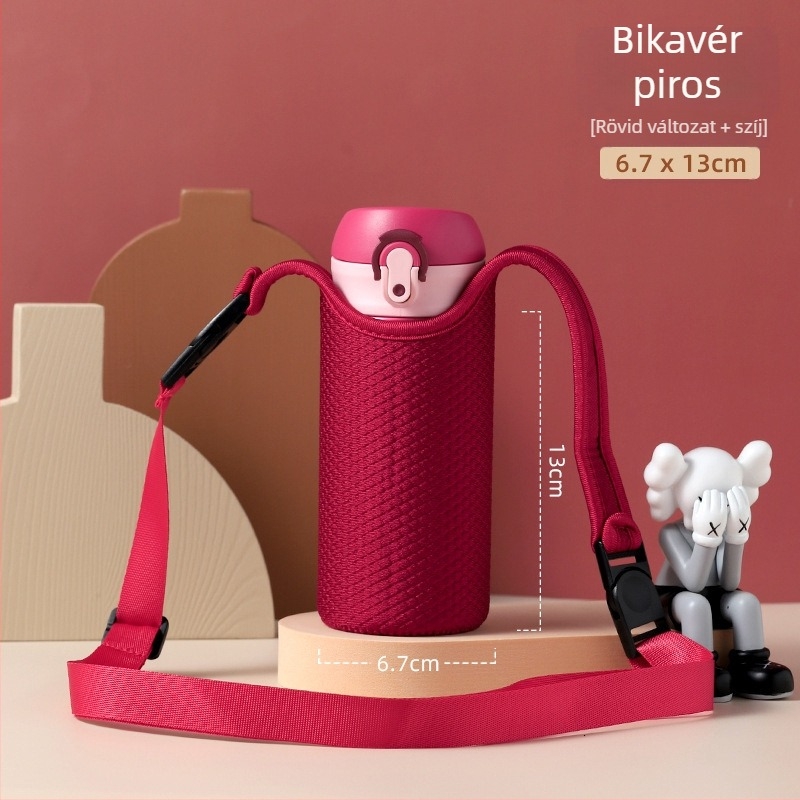 Általános hőszigetelt pohárvédő Thermos üvegpohárhoz teához, védőtok keresztpánttal és hordozó zsinórral