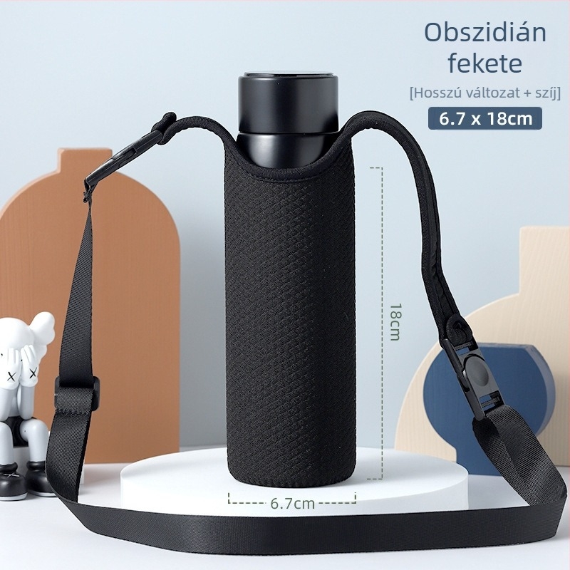 Általános hőszigetelt pohárvédő Thermos üvegpohárhoz teához, védőtok keresztpánttal és hordozó zsinórral