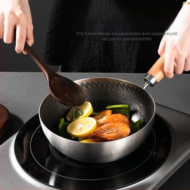 Egy személyes mini wok 316 rozsdamentes acélból, tapadásmentes bevonattal és üvegfedővel — kompakt, többfunkciós wok otthoni használatra