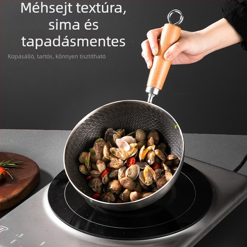 Egy személyes mini wok 316 rozsdamentes acélból, tapadásmentes bevonattal és üvegfedővel — kompakt, többfunkciós wok otthoni használatra