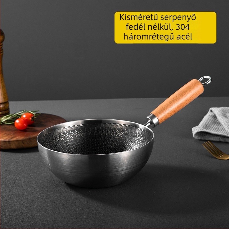Egy személyes mini wok 316 rozsdamentes acélból, tapadásmentes bevonattal és üvegfedővel — kompakt, többfunkciós wok otthoni használatra