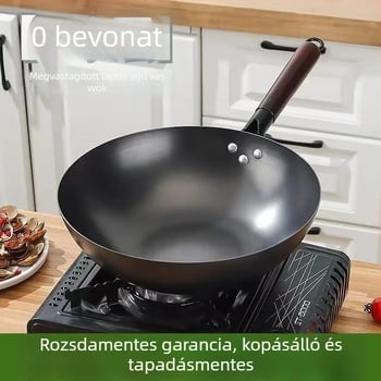 Vastagított vas serpenyő sík alappal, üvegfedővel, rozsdamentesen ellenálló és tapadásmentes