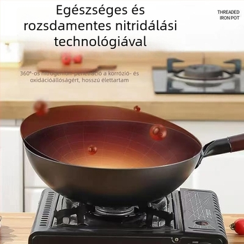 Vastagított vas serpenyő sík alappal, üvegfedővel, rozsdamentesen ellenálló és tapadásmentes