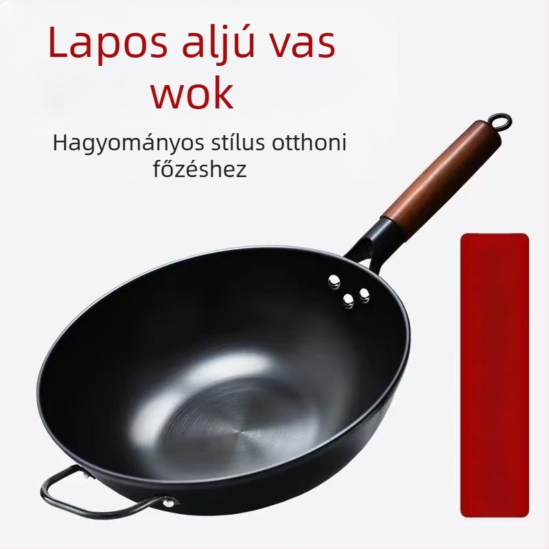 Vastagított vas serpenyő sík alappal, üvegfedővel, rozsdamentesen ellenálló és tapadásmentes