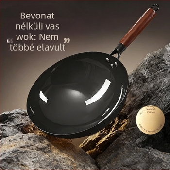 Zhangqiu hagyományos öntöttvas wok otthoni használatra, régi stílusú, fedetlen, gáztűzhelyhez alkalmas