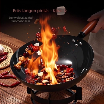 Zhangqiu hagyományos öntöttvas wok otthoni használatra, régi stílusú, fedetlen, gáztűzhelyhez alkalmas