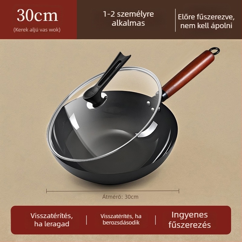 Zhangqiu hagyományos öntöttvas wok otthoni használatra, régi stílusú, fedetlen, gáztűzhelyhez alkalmas