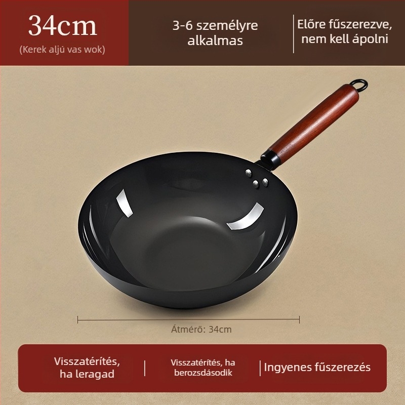 Zhangqiu hagyományos öntöttvas wok otthoni használatra, régi stílusú, fedetlen, gáztűzhelyhez alkalmas