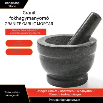 Fekete gránit fokhagymaprés és kő pohárkészlet