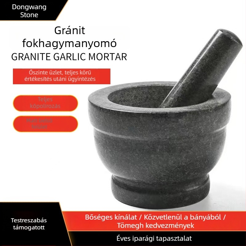 Fekete gránit fokhagymaprés és kő pohárkészlet