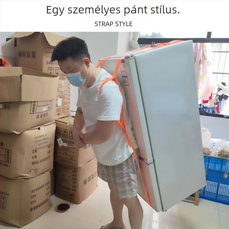 Nagy teherbírású, csúszásmentes szállító heveder vállpántokkal, hűtőszekrény, mosógép és szekrények költöztetéséhez