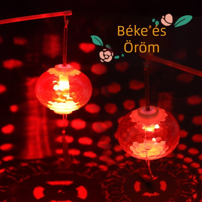 Gyerekeknek szóló LED lámpás kristályos vetítéssel, piros színű, kézben tartható dekoratív játék a lampionfesztiválhoz
