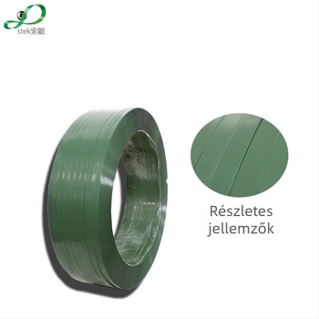 PET heveder 12mm x 0,8mm, zöld/fekete, nettó tömeg 20 kg, papírmag nélküli, acélcsövek kötegeléséhez