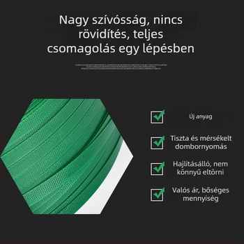 Személyre szabott PET műanyag‑acélszalag csomagoláshoz 1608, zöld, 16 mm x 0,8 mm, kézzel készített, 20 kg