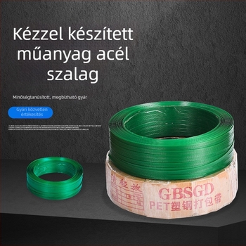 Személyre szabott PET műanyag‑acélszalag csomagoláshoz 1608, zöld, 16 mm x 0,8 mm, kézzel készített, 20 kg