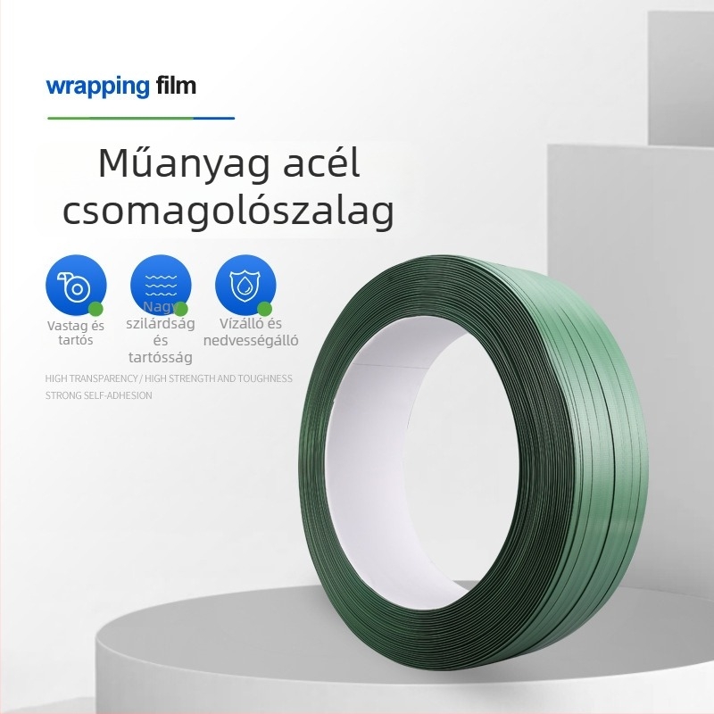 Zöld PP műanyag kötöző szalag, ipari minőség, szakítóerő 800 kg, új