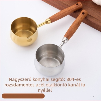 304 rozsdamentes acélból készült olajos edény, fa fogantyúval, vastagított mini serpenyő fűszerezéshez, bevonat nélküli