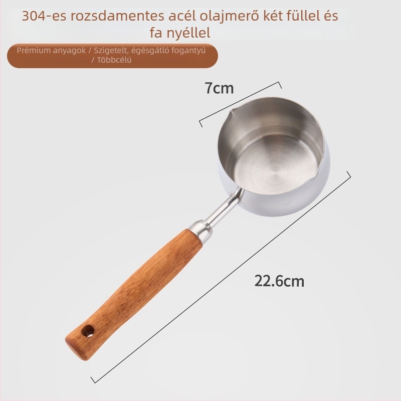 304 rozsdamentes acélból készült olajos edény, fa fogantyúval, vastagított mini serpenyő fűszerezéshez, bevonat nélküli