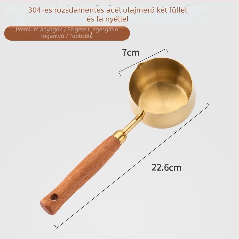 304 rozsdamentes acélból készült olajos edény, fa fogantyúval, vastagított mini serpenyő fűszerezéshez, bevonat nélküli