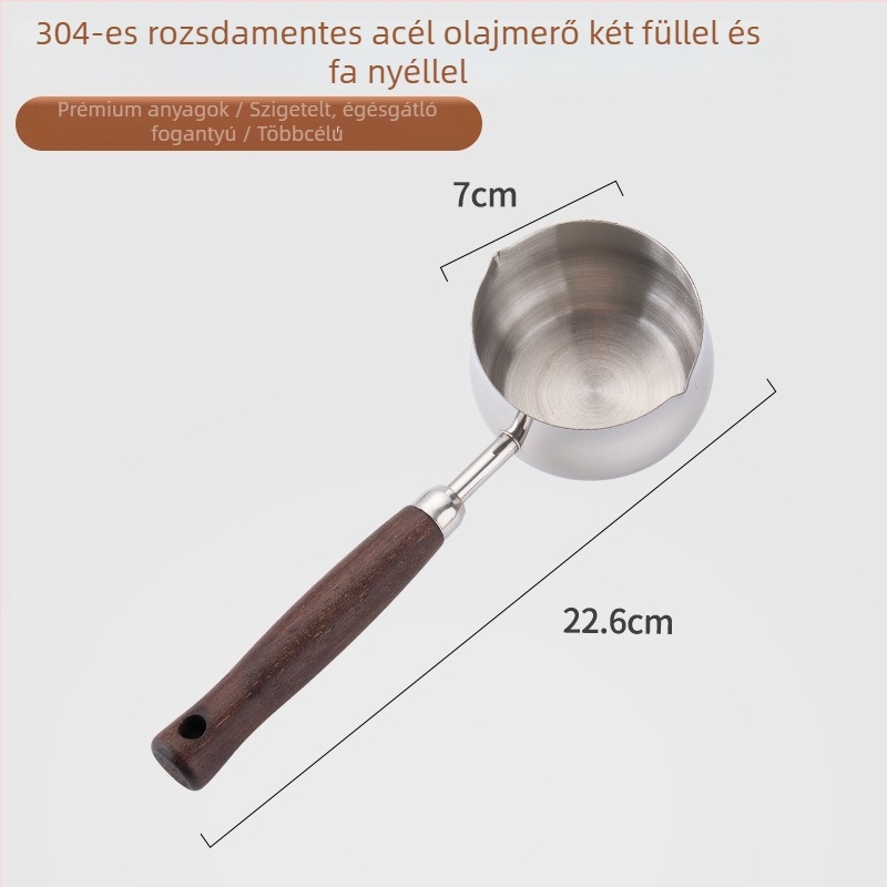 304 rozsdamentes acélból készült olajos edény, fa fogantyúval, vastagított mini serpenyő fűszerezéshez, bevonat nélküli