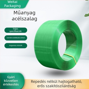 16 mm széles PET műanyag hevederzsinór, 0,8 mm vastagság, zöld, kézi használatra