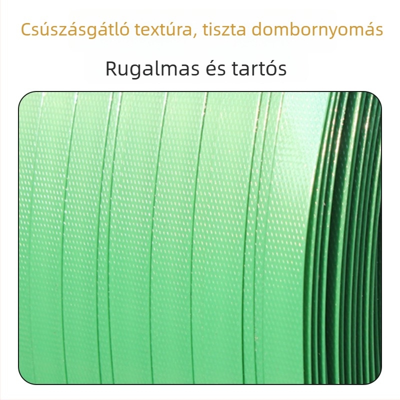 16 mm széles PET műanyag hevederzsinór, 0,8 mm vastagság, zöld, kézi használatra