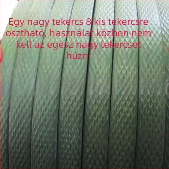 Katonai zöld színű csomagoló szalag, magas szakítószilárdságú PVC, 15 mm x 18 m, karton lezárásához
