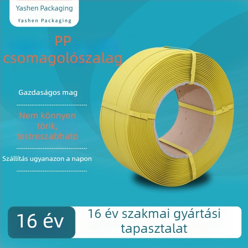 PP polipropilén csomagoló szalag sárga maggal, félműanyag, gazdaságos típus
