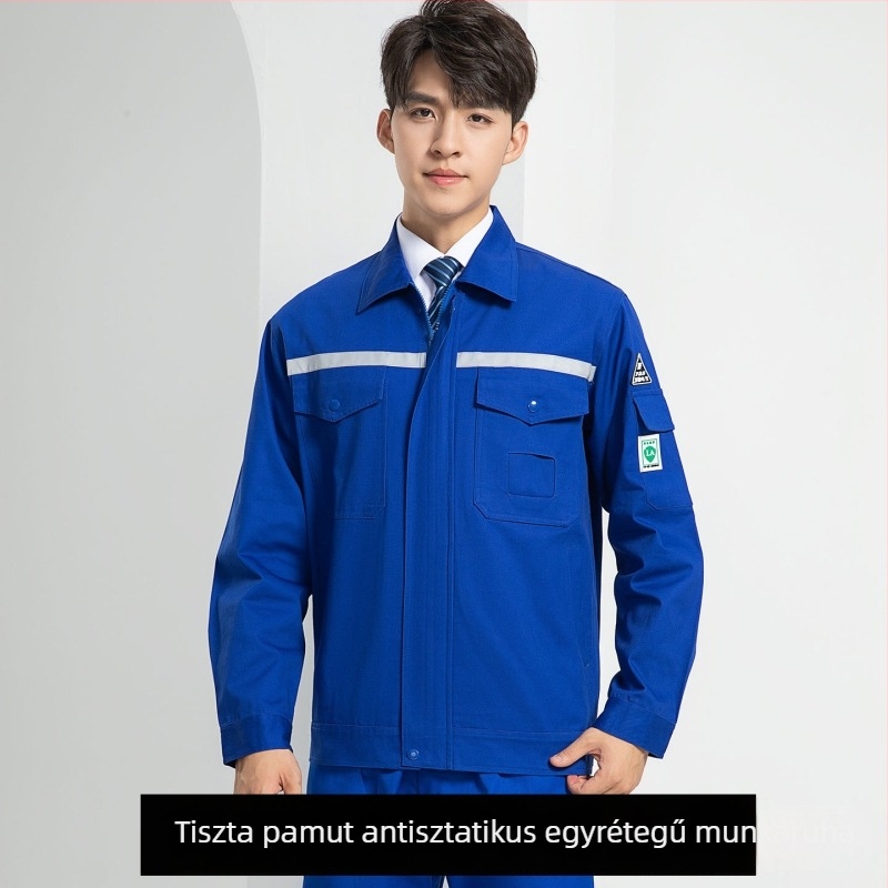 Férfiak számára 100% pamutból készült anti‑statis munkaruha készlet vegyipari üzemekhez és benzinkutakhoz, kopásálló védőruha robbanóhegesztéshez