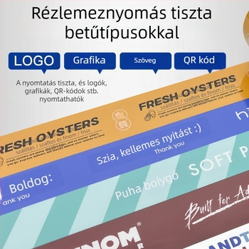 Csomagoló ragasztószalag logóval és QR kóddal, átlátszó BOPP, 50 mm x 100 m, 52 mm vastagság