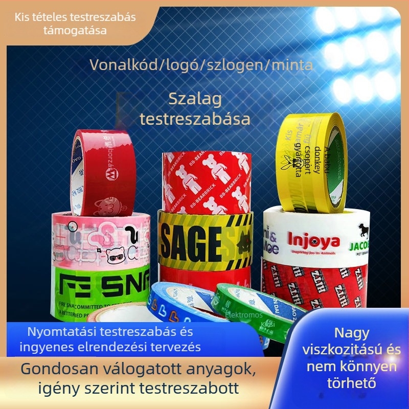 Csomagoló ragasztószalag logóval és QR kóddal, átlátszó BOPP, 50 mm x 100 m, 52 mm vastagság