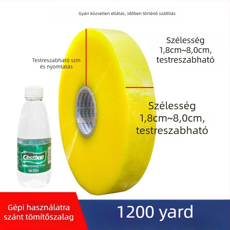 Automatikus csomagoló szalaggép logónyomtatással, átlátszó szalagon, 1000 m-es nagy tekercs, testreszabás