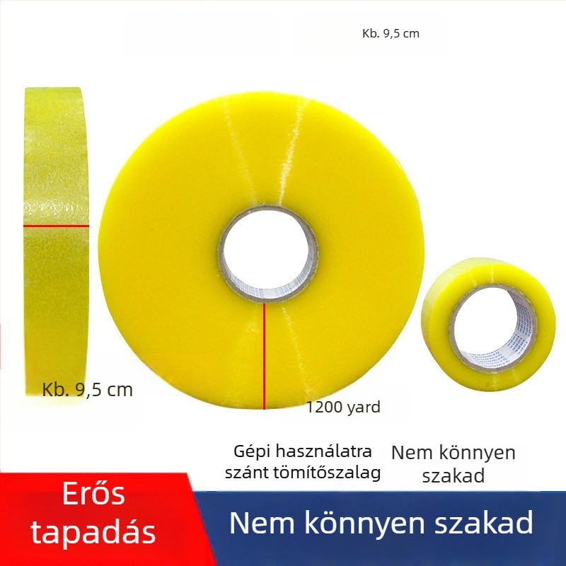 Automatikus csomagoló szalaggép logónyomtatással, átlátszó szalagon, 1000 m-es nagy tekercs, testreszabás
